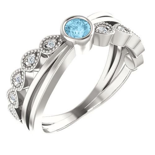 Sterling Silver Aquamarine and .05 Carat Diamond Ring