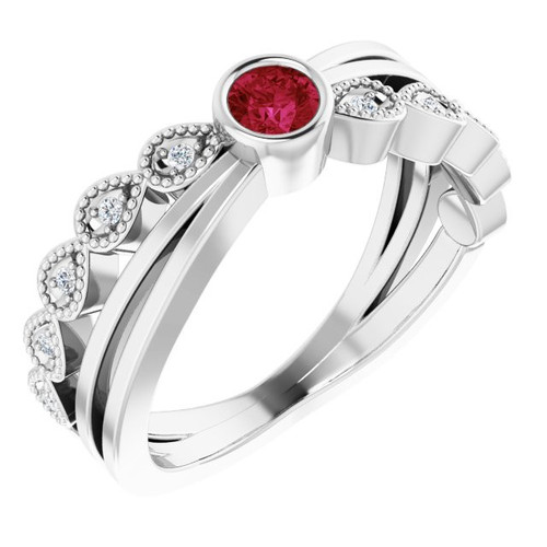 Ruby Platinum Ruby and .05 Carat Diamond Ring