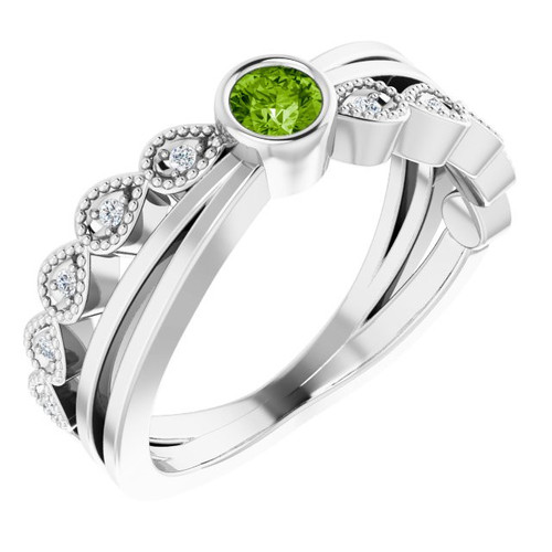 Peridot in 14 Karat White Gold Peridot and .05 Carat Diamond Ring