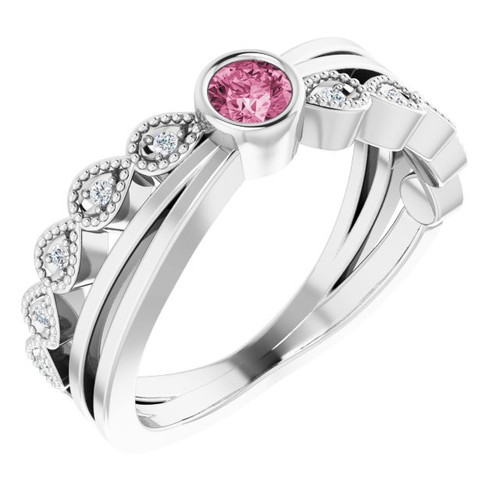Pink Tourmaline in 14 Karat White Gold Tourmaline and .05 Carat Diamond Ring