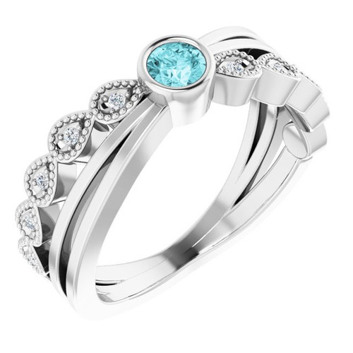 Blue Zircon in 14 Karat White Gold Blue Zircon & .05 Carat Diamond Ring