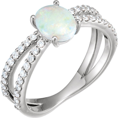 Platinum Fire Opal and 0.33 Carat Diamond Ring