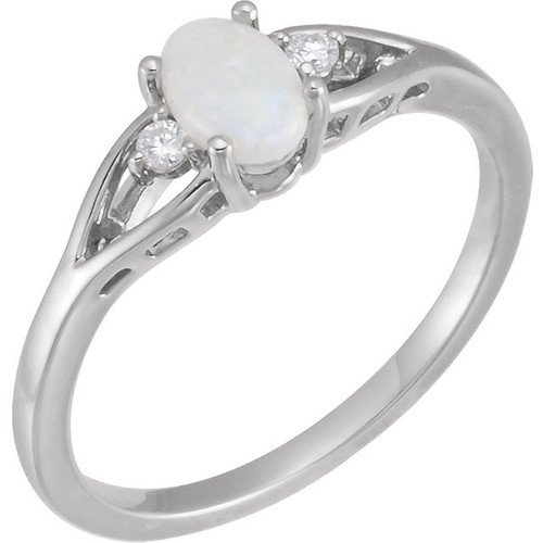 Platinum Fire Opal and .04 Carat Diamond Ring