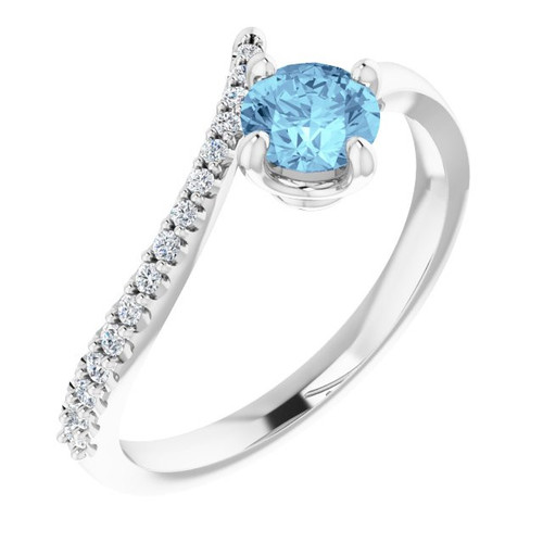 Sterling Silver Aquamarine and 0.10 Carat Diamond Bypass Ring