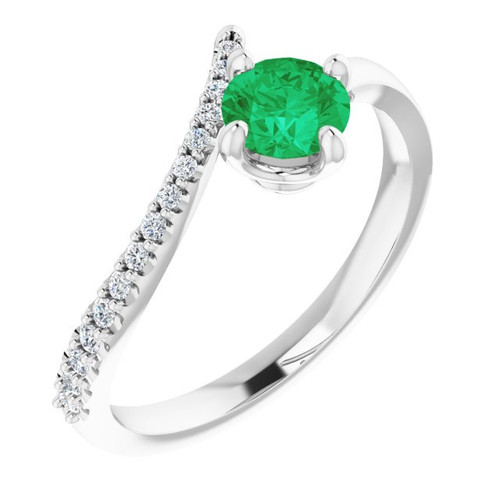 Lab Emerald Gemstone in Sterling Silver Emerald and 0.10 Carat Diamond Bypass Ring