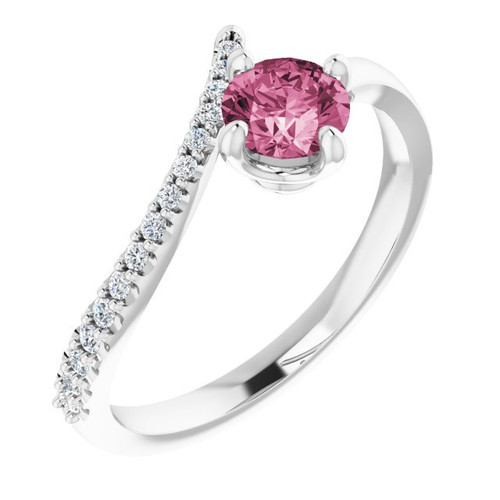 Pink Tourmaline in Sterling Silver Pink Tourmaline and 0.10 Carat Diamond Bypass Ring