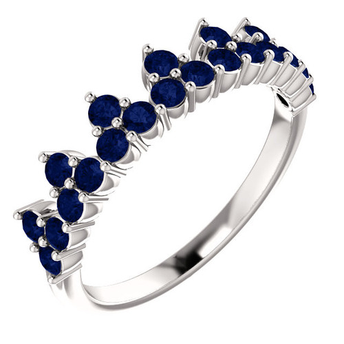 14 Karat White Gold Blue Sapphire Crown Ring