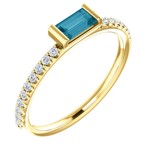 14 Karat Yellow Gold London Blue Topaz & 0.17 Carat Diamond Stackable Ring