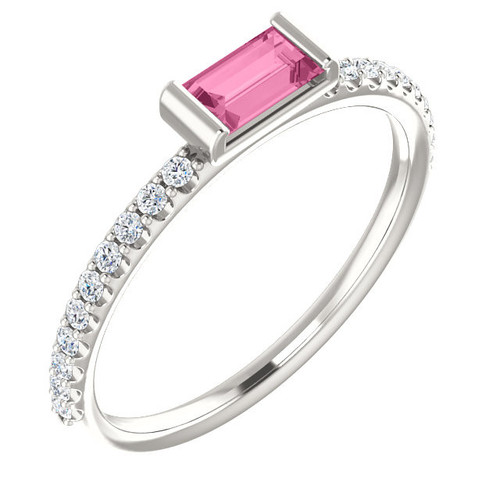 Sterling Silver Pink Sapphire and 00.17 Carat Diamond Stackable Ring