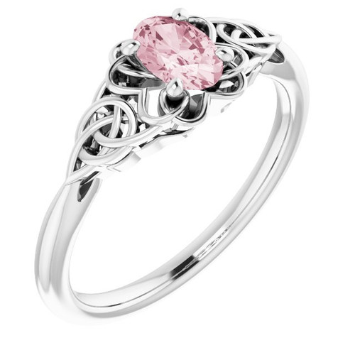 Pink Morganite Ring in 14 Karat White Gold Morganite Celtic-Inspired Ring