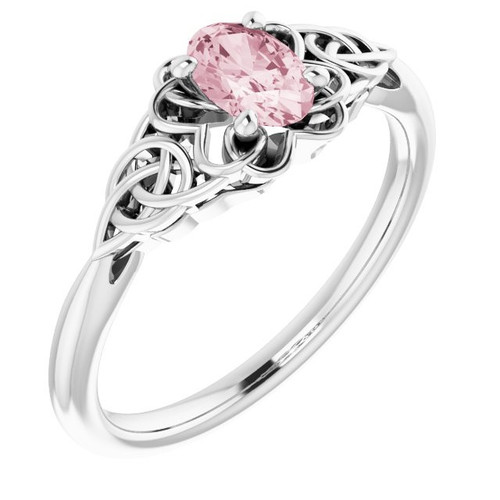 Pink Morganite Ring in 14 Karat White Gold Morganite Celtic-Inspired Ring 