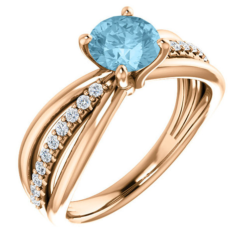 14 Karat Rose Gold Aquamarine & 0.17 Carat Diamond Ring