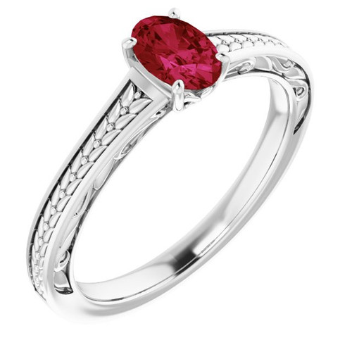 Created  Ruby 14 Karat White Gold Ruby Gemstone Ring