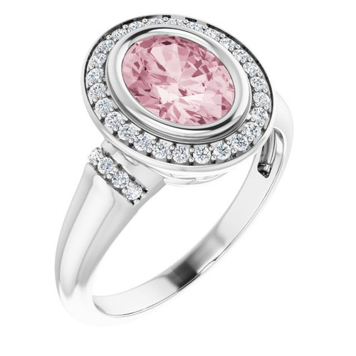 Pink Morganite Ring in 14 Karat White Gold Morganite and 0.20 Carat Diamond Ring