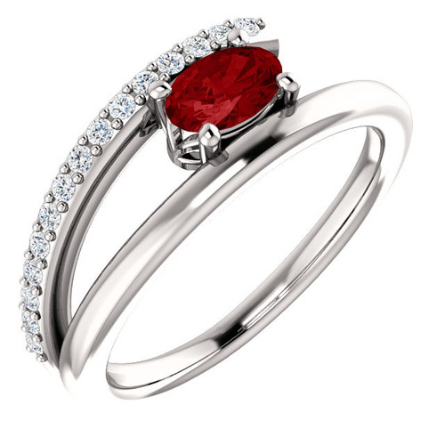 14 Karat White Gold Ruby Gem and 0.12 Carat Diamond Ring