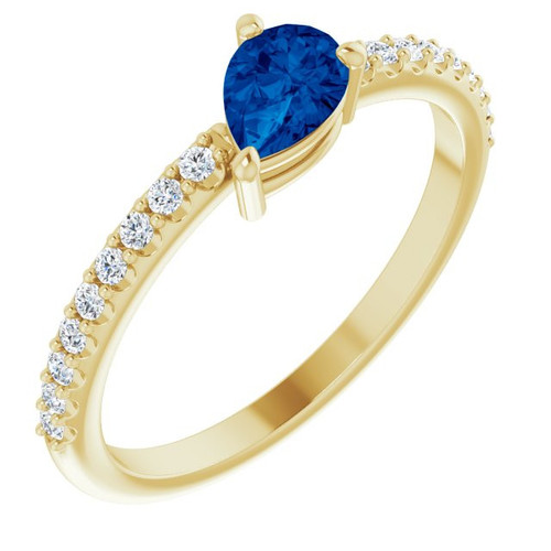 Lab Blue Sapphire set 14 Karat Yellow Gold Lab Created Sapphire and 0.17 Carat Diamond Ring