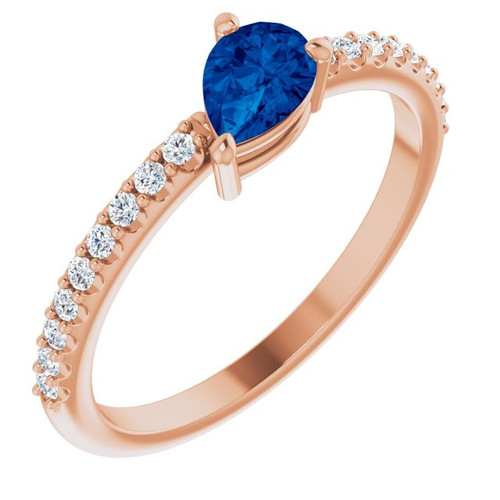 Lab Blue Sapphire set in 14 Karat Rose Gold Blue Sapphire and 0.17 Carat Diamond Ring