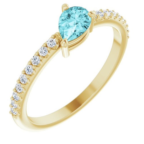 Blue Zircon in 14 Karat Yellow Gold  Blue Zircon and 00.17 Carat Diamond Ring