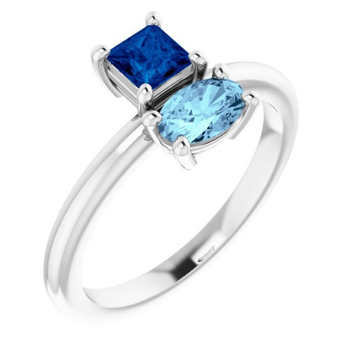 14 Karat White Gold  Sapphire & Aquamarine Gemstone Ring