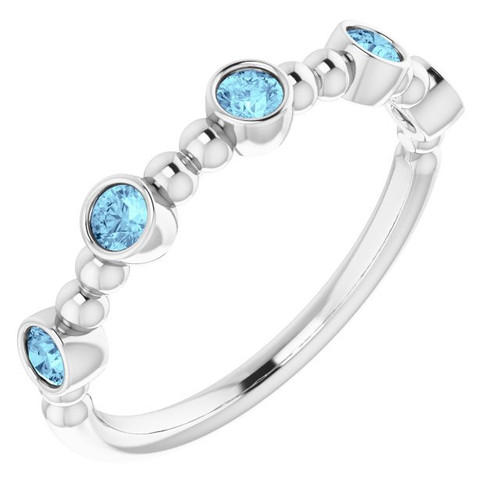 14 Karat White Gold Aquamarine Stackable Beaded Ring