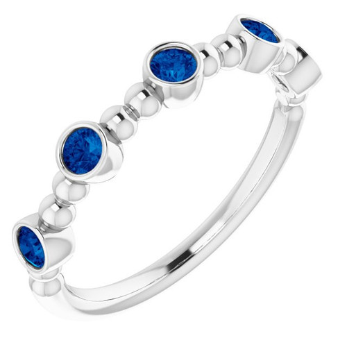 Lab Blue Sapphire set 14 Karat White Gold Lab Created Sapphire Stackable Beaded Ring