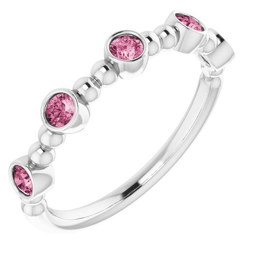 Pink Tourmaline in Platinum Pink Tourmaline Stackable Beaded Ring