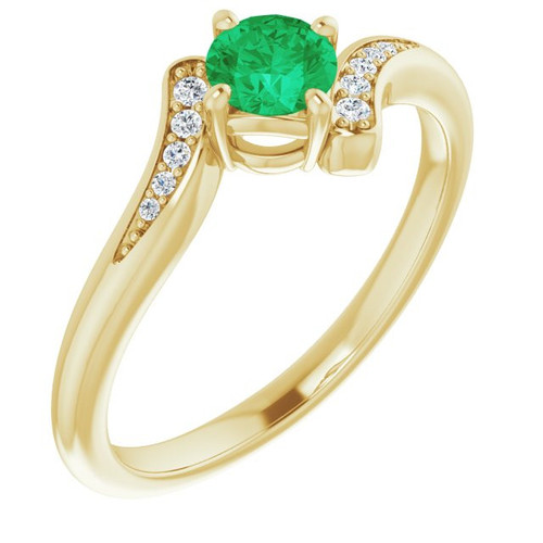 14 Karat Yellow Gold Emerald and .04 Carat Diamond Ring