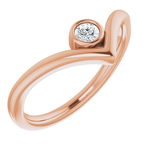 Genuine Diamond set in 14 Karat Rose Gold 0.10 Carat Diamond Solitaire Bezel Set V Ring