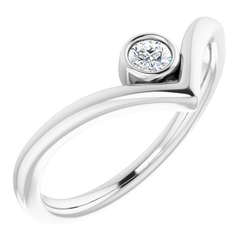 Genuine Diamond Ring in Sterling Silver 1/10 Carat Diamond Solitaire Bezel-Set "V" Ring      