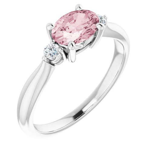 Pink Morganite Ring in 14 Karat White Gold 7x5 mm Oval Morganite and .08 Carat Diamond Ring