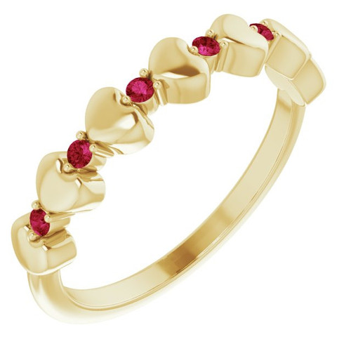 Natural Ruby in 14 Karat Yellow Gold Stackable Heart Ring
