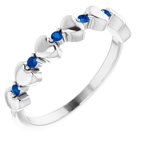 Real Sapphire set in Platinum Sapphire Stackable Heart Ring