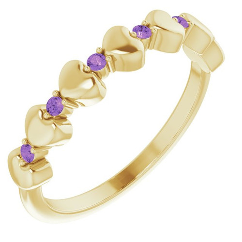 Genuine AAA Amethyst Stackable Heart Ring set in 14 Karat Yellow Gold