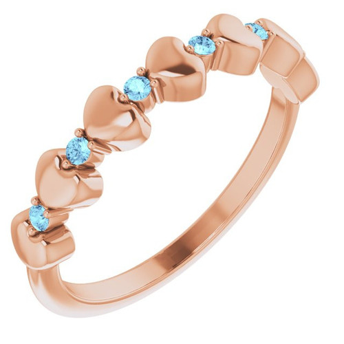 14 Karat Rose Gold Aquamarine Stackable Heart Ring