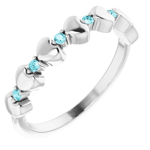 Blue Zircon in Platinum  Blue Zircon Stackable Heart Ring