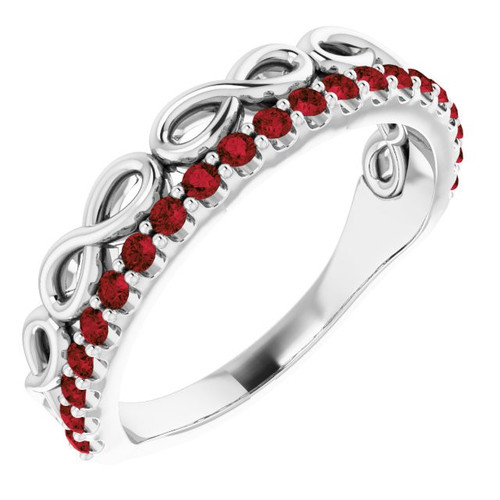 14 Karat White Gold Mozambique Garnet Infinity Inspired Stackable Ring