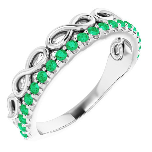 14 Karat White Gold Emerald Infinity Inspired Stackable Ring
