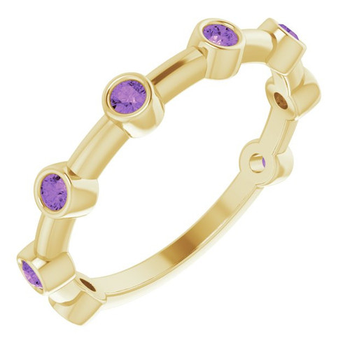 Genuine AAA Amethyst Bezel Set Bar Ring set in 14 Karat Yellow Gold