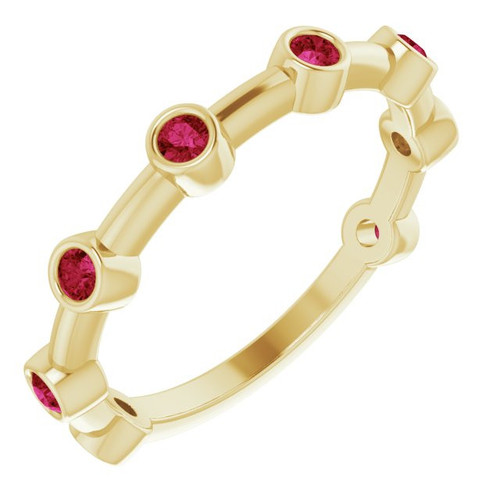 Natural Ruby in 14 Karat Yellow Gold Ruby Bezel Set Bar Ring