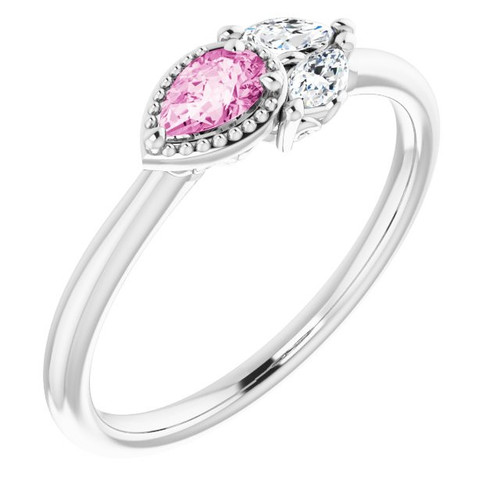Real Sapphire set in 14 Karat Yellow Gold Pink Sapphire and 0.15 Carat Diamond Ring