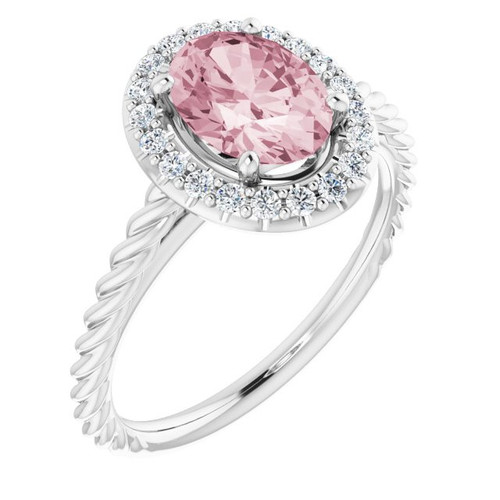 Pink Morganite Ring in 14 Karat White Gold Morganite & 0.17 Carat Diamond Ring