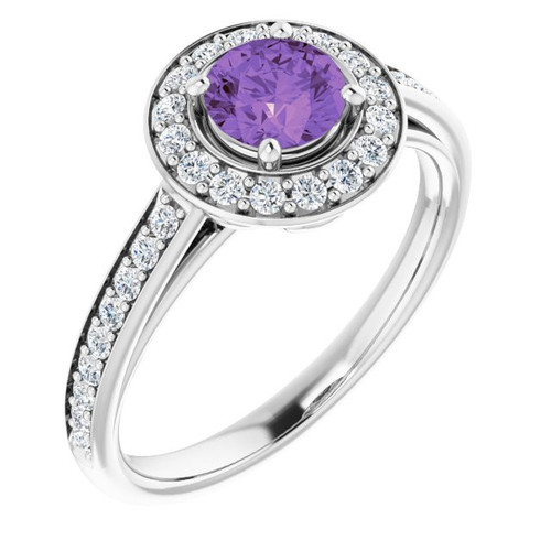Sterling Silver Genuine AAA Amethyst and 0.33 Carat Diamond Ring