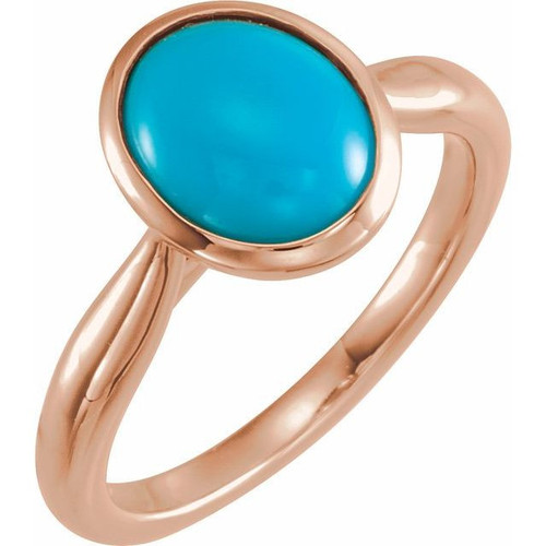 Turquoise Ring in 14 Karat Rose Gold 10x8 mm Oval Cabochon Turquoise Ring