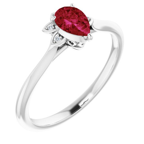 Natural Ruby in 14 Karat White Gold Ruby and .015 Carat Diamond Ring