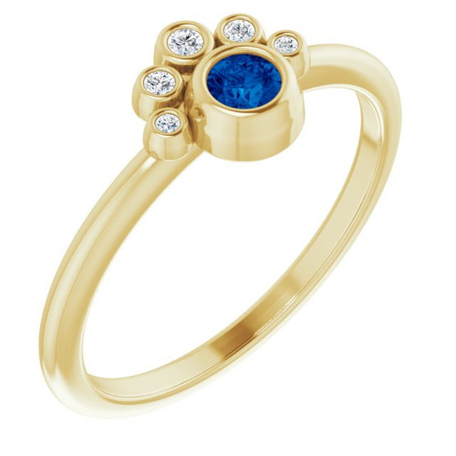 Lab Blue Sapphire set in 14 Karat Yellow Gold Blue Sapphire and .04 Carat Diamond Ring