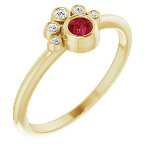 Natural Ruby in 14 Karat Yellow Gold Ruby and .04 Carat Diamond Ring