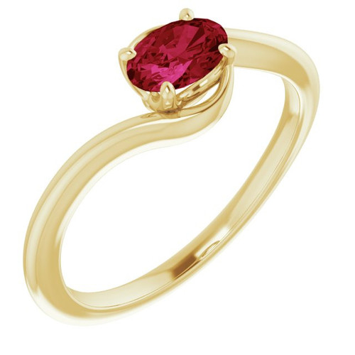 Created Ruby Gem in 14 Karat Yellow Gold Ruby Gemstone Ring