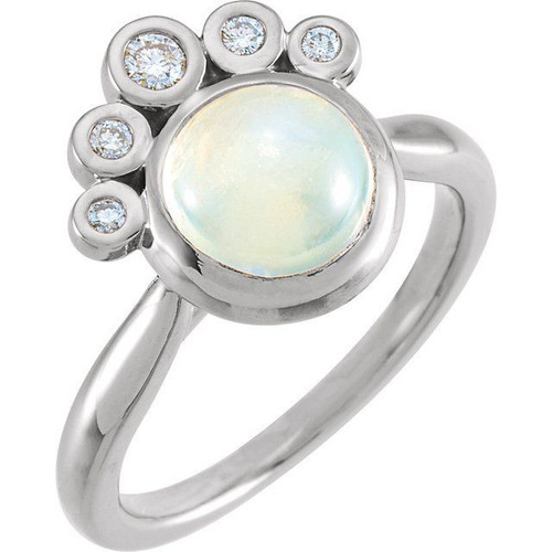 Sterling Silver Rainbow Moonstone and 0.15 Carat Diamond Ring