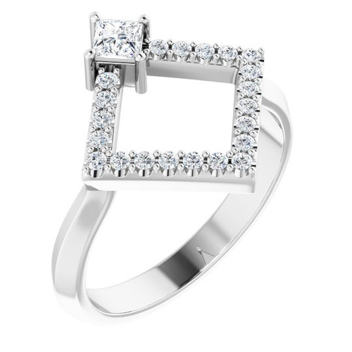 Genuine Diamond set in 14 Karat White Gold 0.33 Carat Diamond Geometric Ring