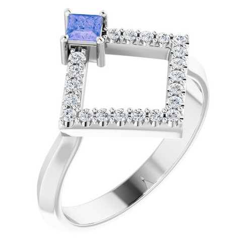 Tanzanite Ring in 14 Karat White Gold Tanzanite and 0.20 Carat Diamond Geometric Ring